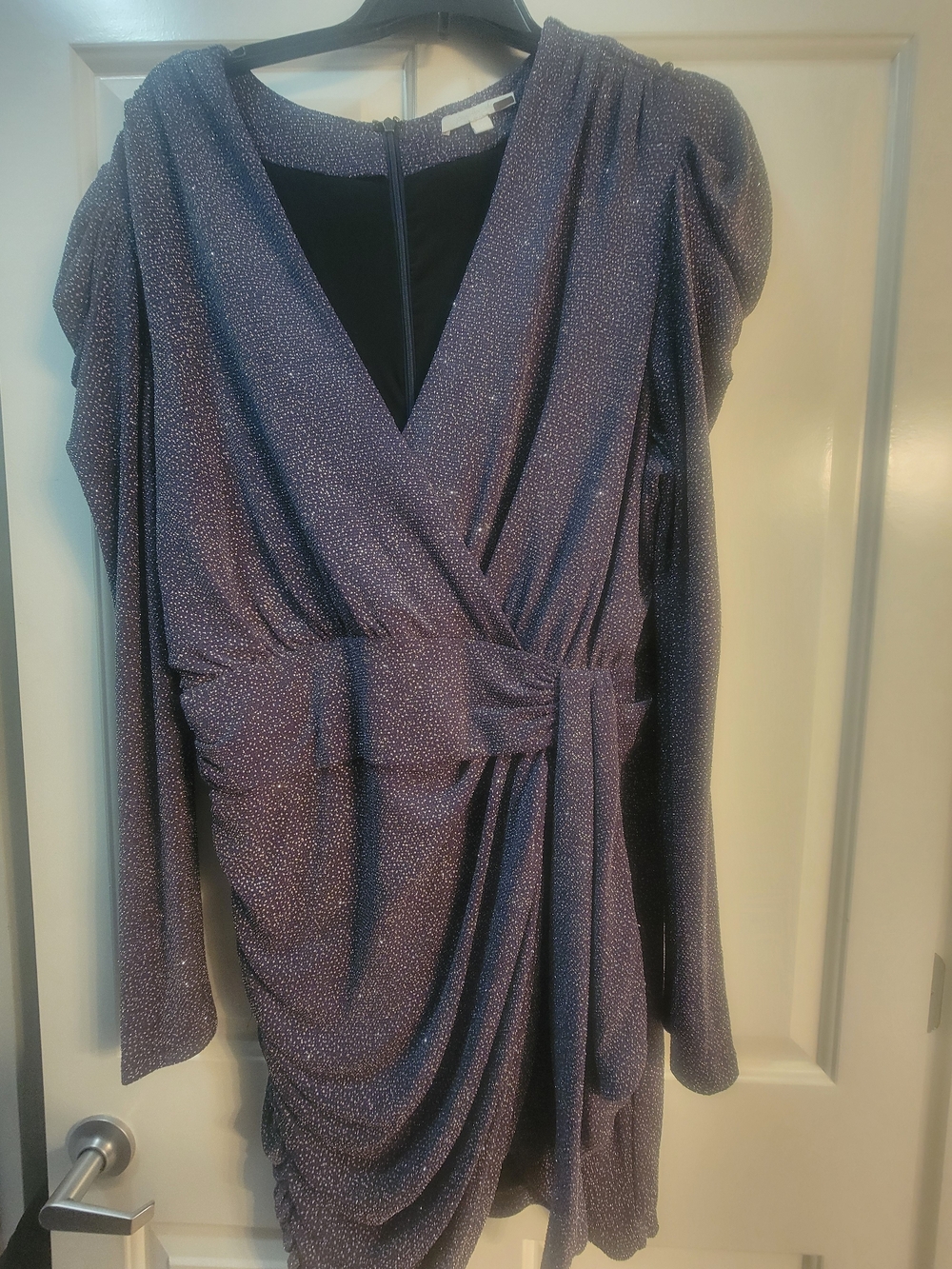 Jonathan Simkhai Gunmetal Sparkle Long-Sleeve Wrap Dress